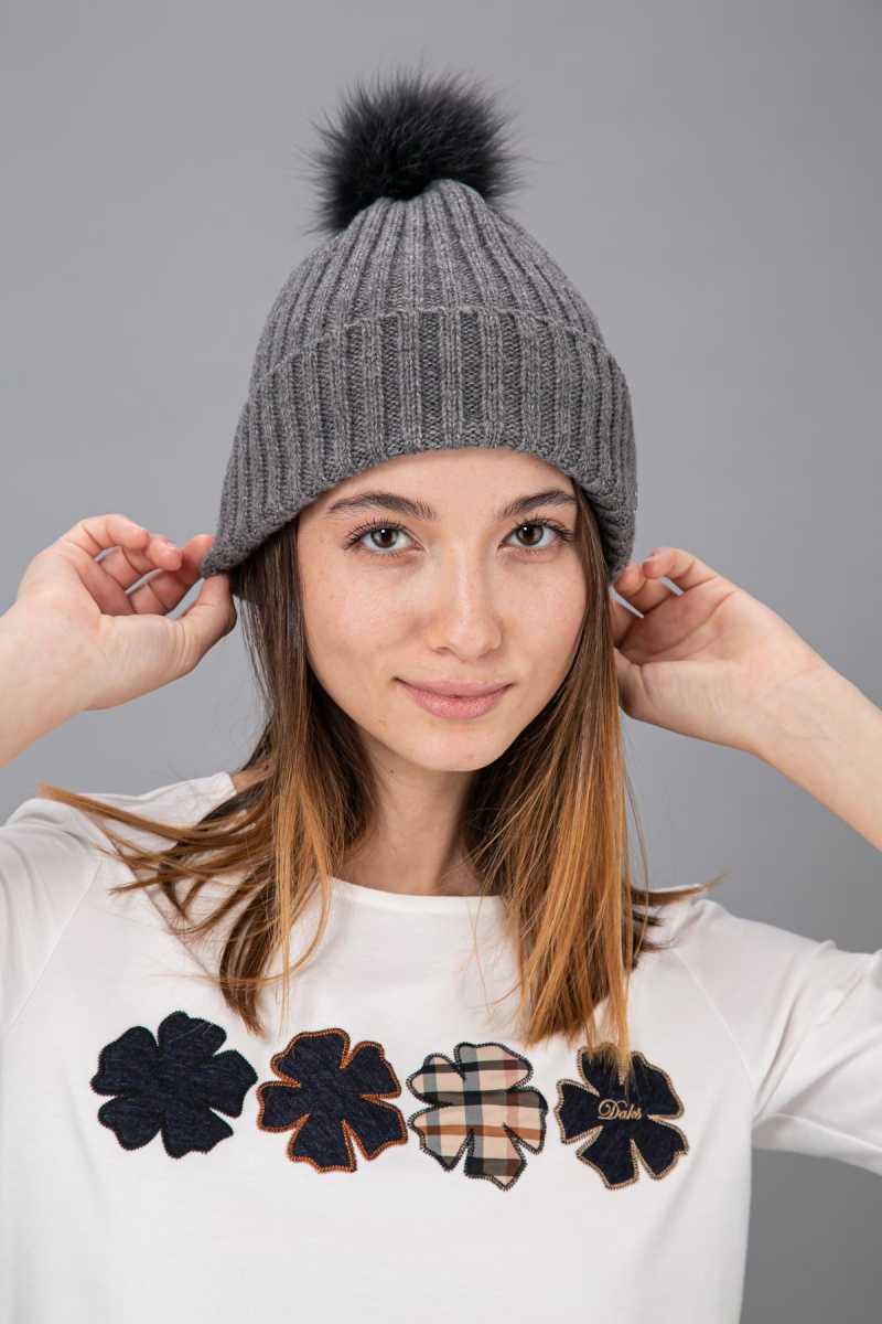 【WOMEN】ポンポン付きワッチニット帽