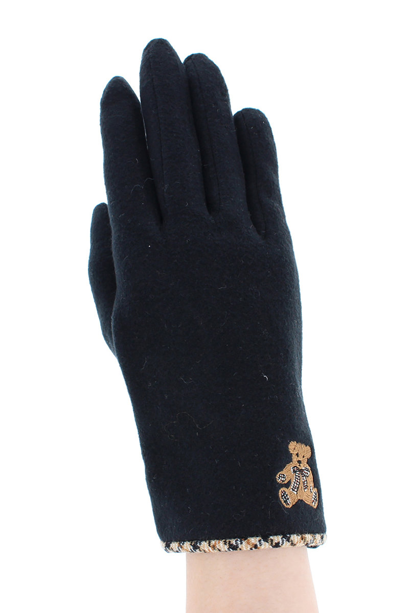 【WOMEN】テディベア刺繍入り裾ハウスチェック手袋 詳細画像 10/ブラック