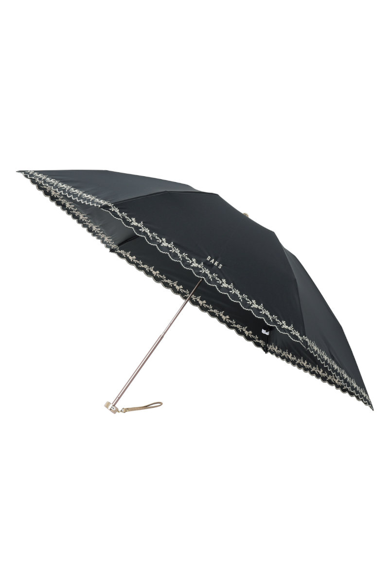 【日傘】ミニ折りたたみ傘裾刺繍 詳細画像 15/ブラック