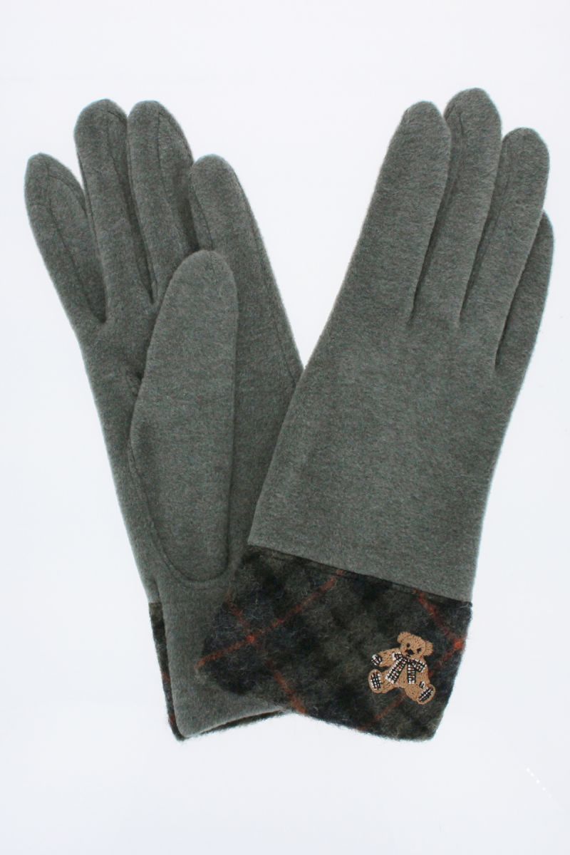 【WOMEN】タータンチェックベア刺繍ジャージ手袋