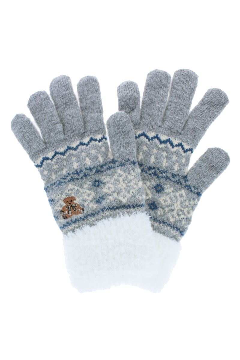 【WOMEN】ノルディックベア刺繍ニット手袋 