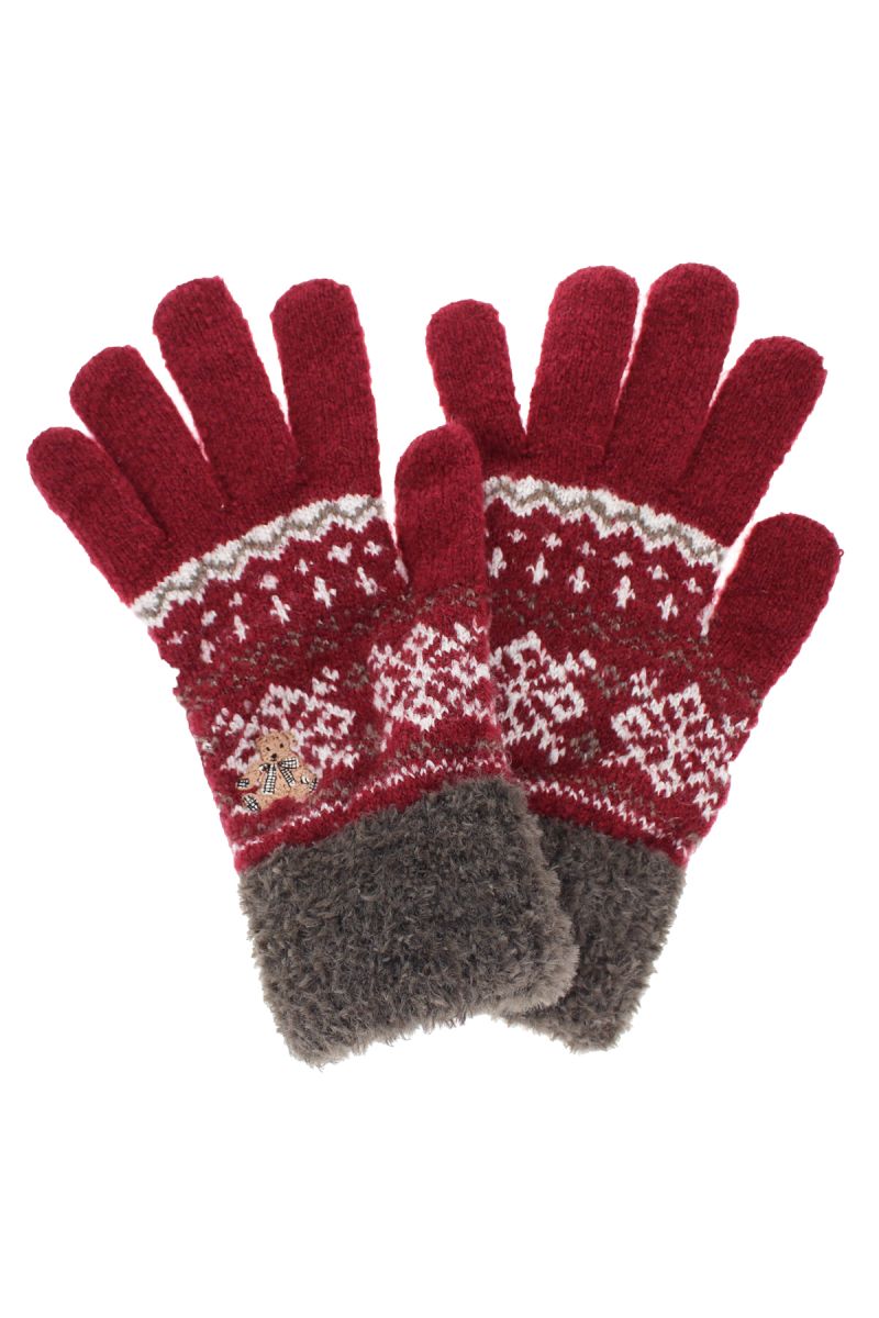 【WOMEN】ノルディックベア刺繍ニット手袋 