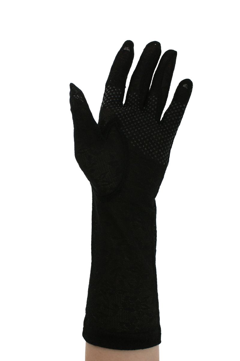 花柄レース 裾ライン五本指UV手袋 詳細画像 10/ブラック
