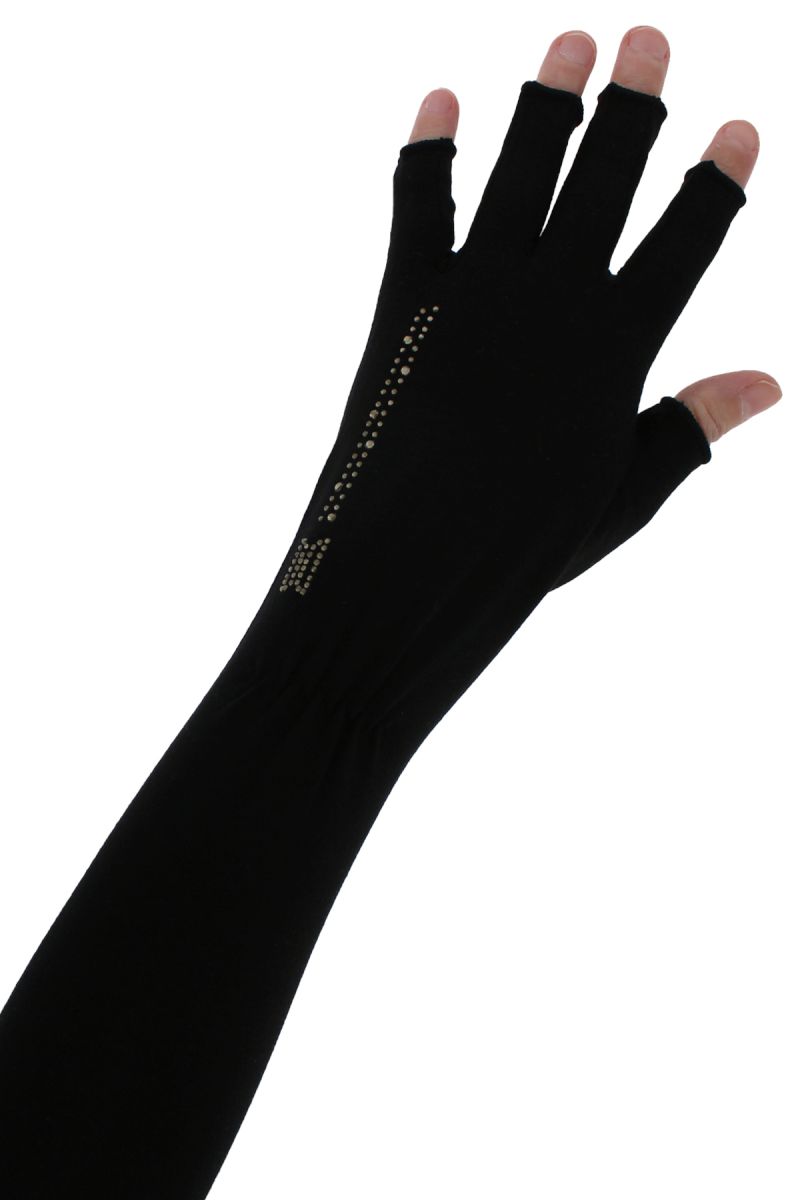 ラインストーン接触冷感指先カットUV手袋 詳細画像 10/ブラック