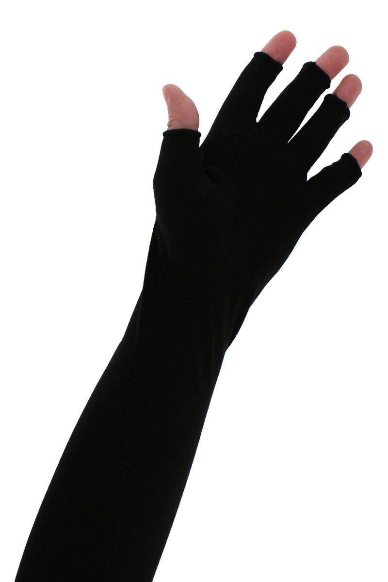 ラインストーン接触冷感指先カットUV手袋 詳細画像 10/ブラック
