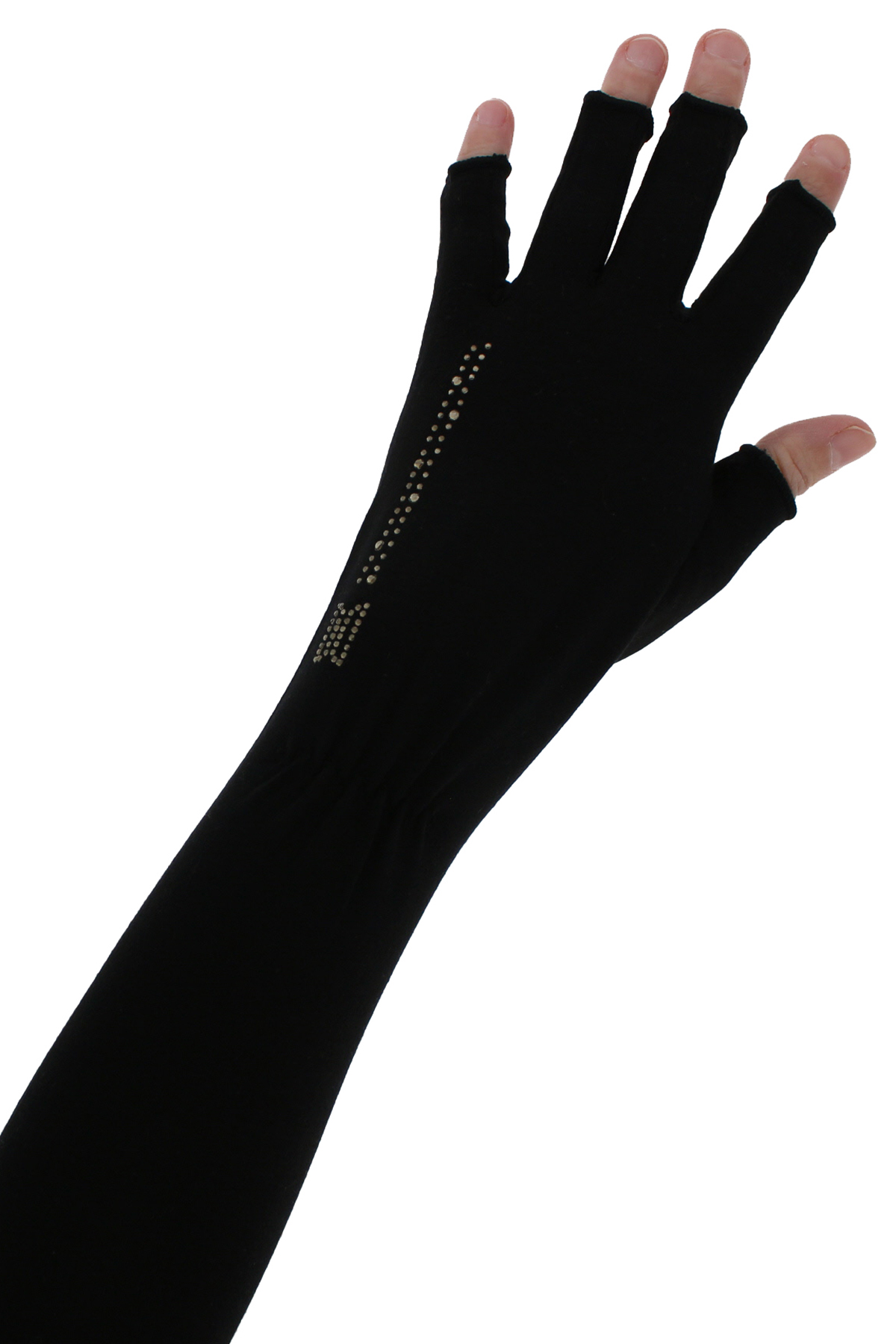 ラインストーン接触冷感指先カットUV手袋 詳細画像 10/ブラック 1