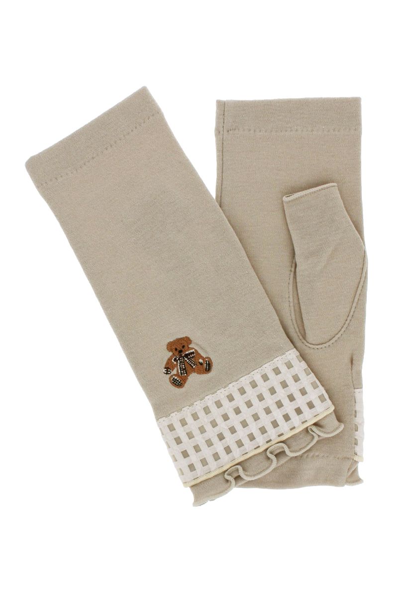 ベア刺繍ショート丈UV手袋 （指先フリー）