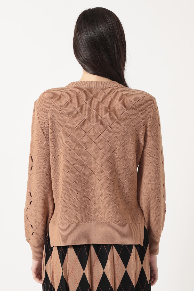 ダイヤ柄シアーニット プルオーバー 詳細画像 キャメル