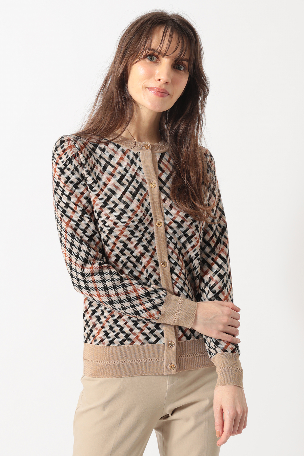 ハウスチェック ジャカードカーディガン 詳細画像 ベージュ 1