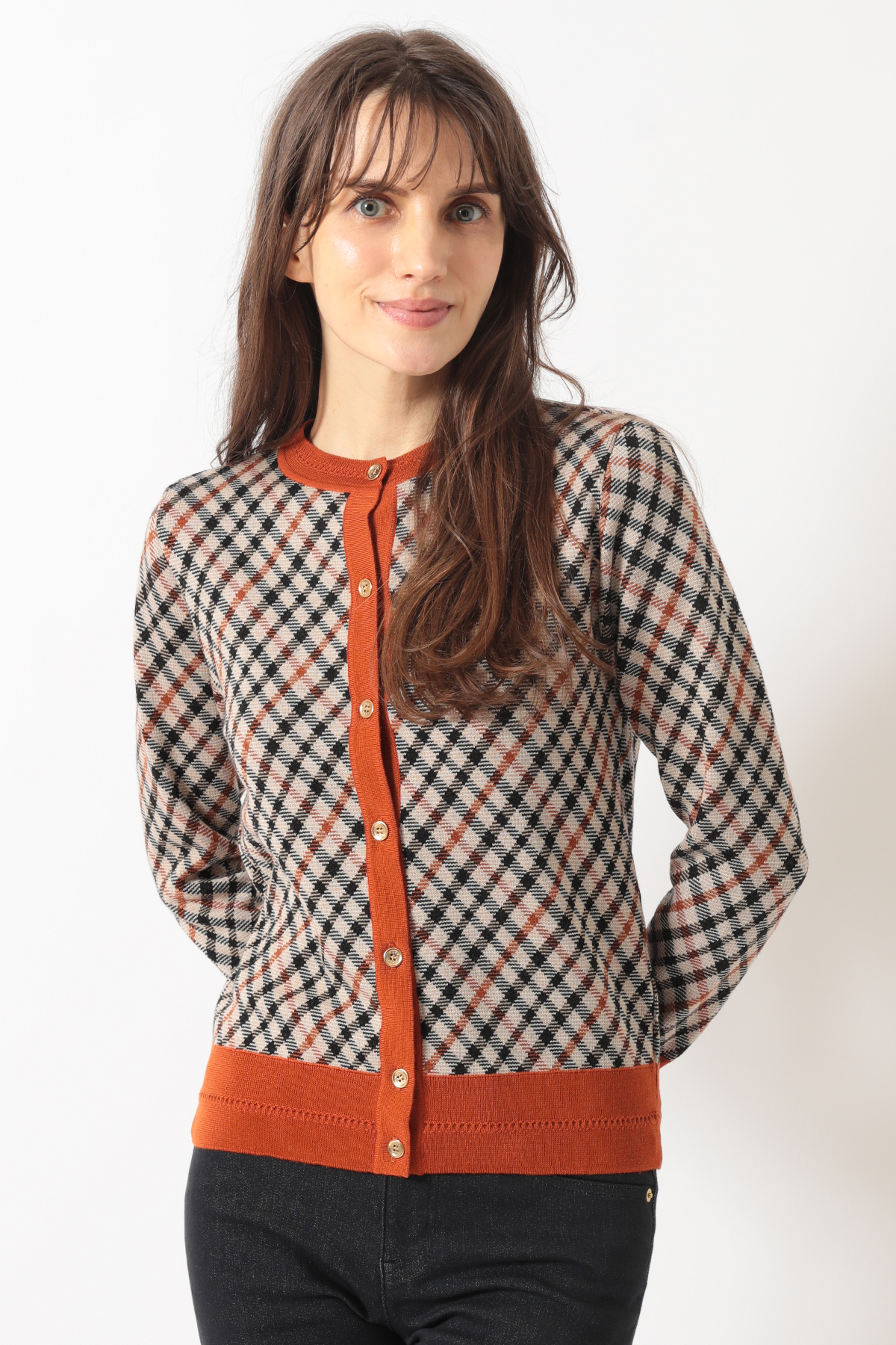 ハウスチェック ジャカードカーディガン 詳細画像 オレンジ 1