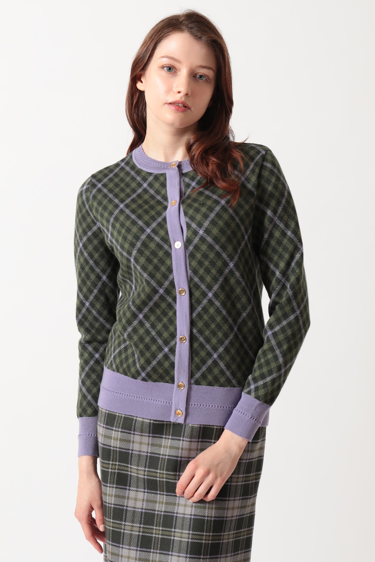 ハウスチェック ジャカードカーディガン 詳細画像 ライトパープル 1