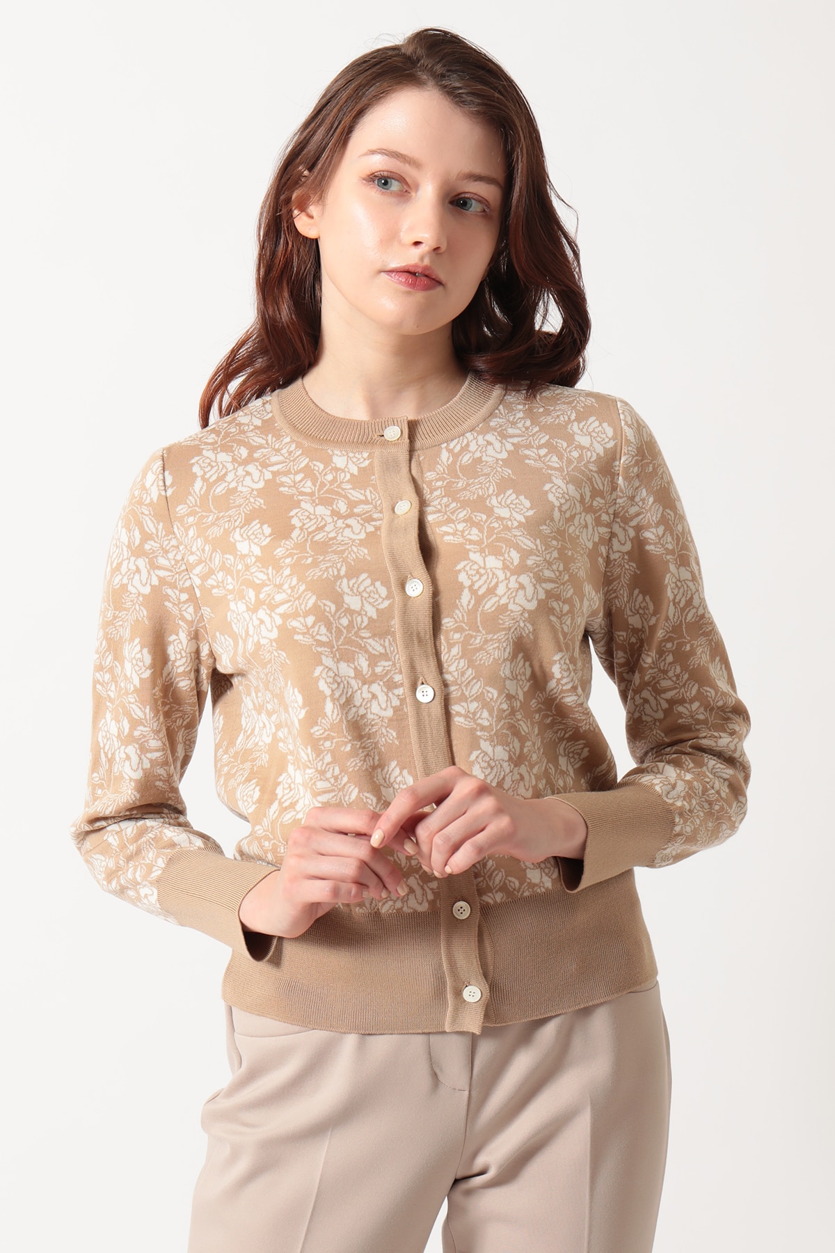 グラフィックフローリア ジャカードカーディガン 詳細画像 ベージュ 1