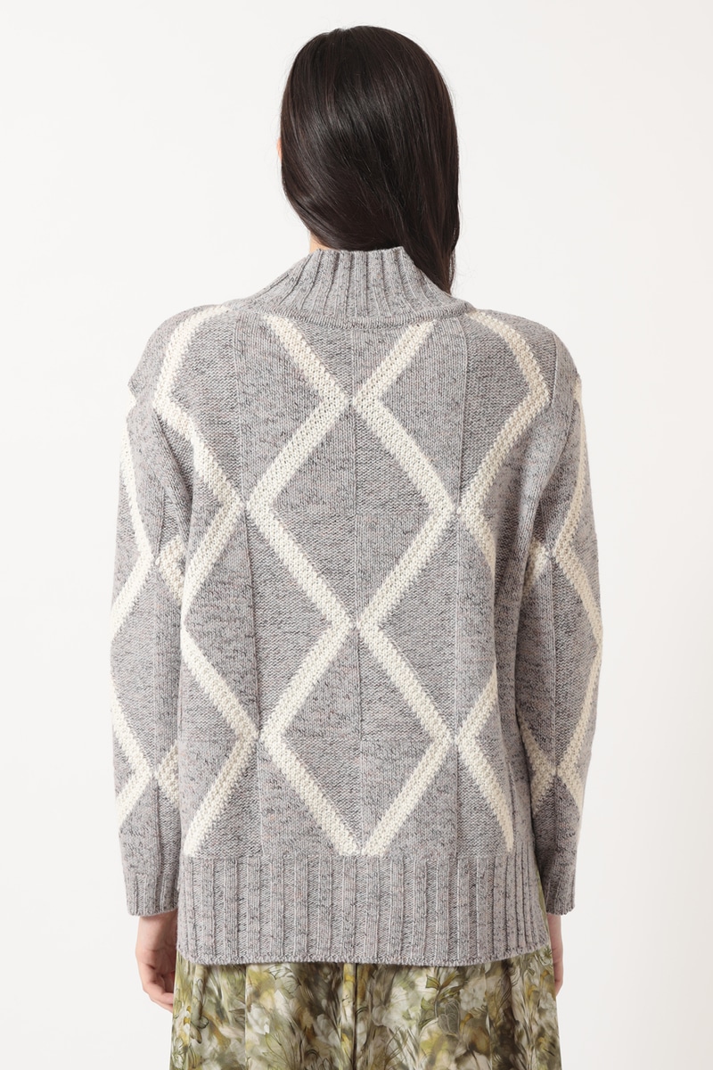 イタリア糸 ダイヤ柄ニットプルオーバー 詳細画像 グレー