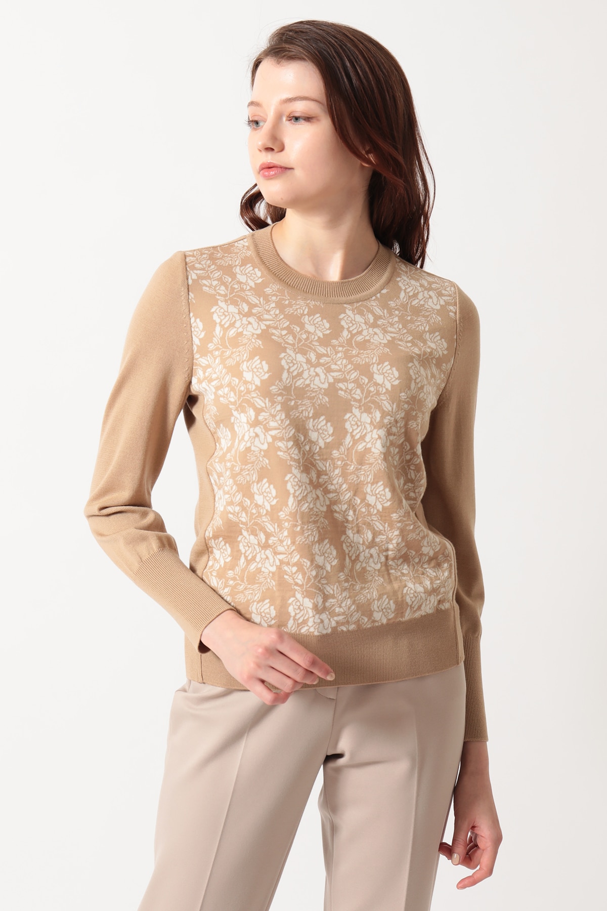 グラフィックフローリア ジャカードポロニット 詳細画像 ベージュ 1