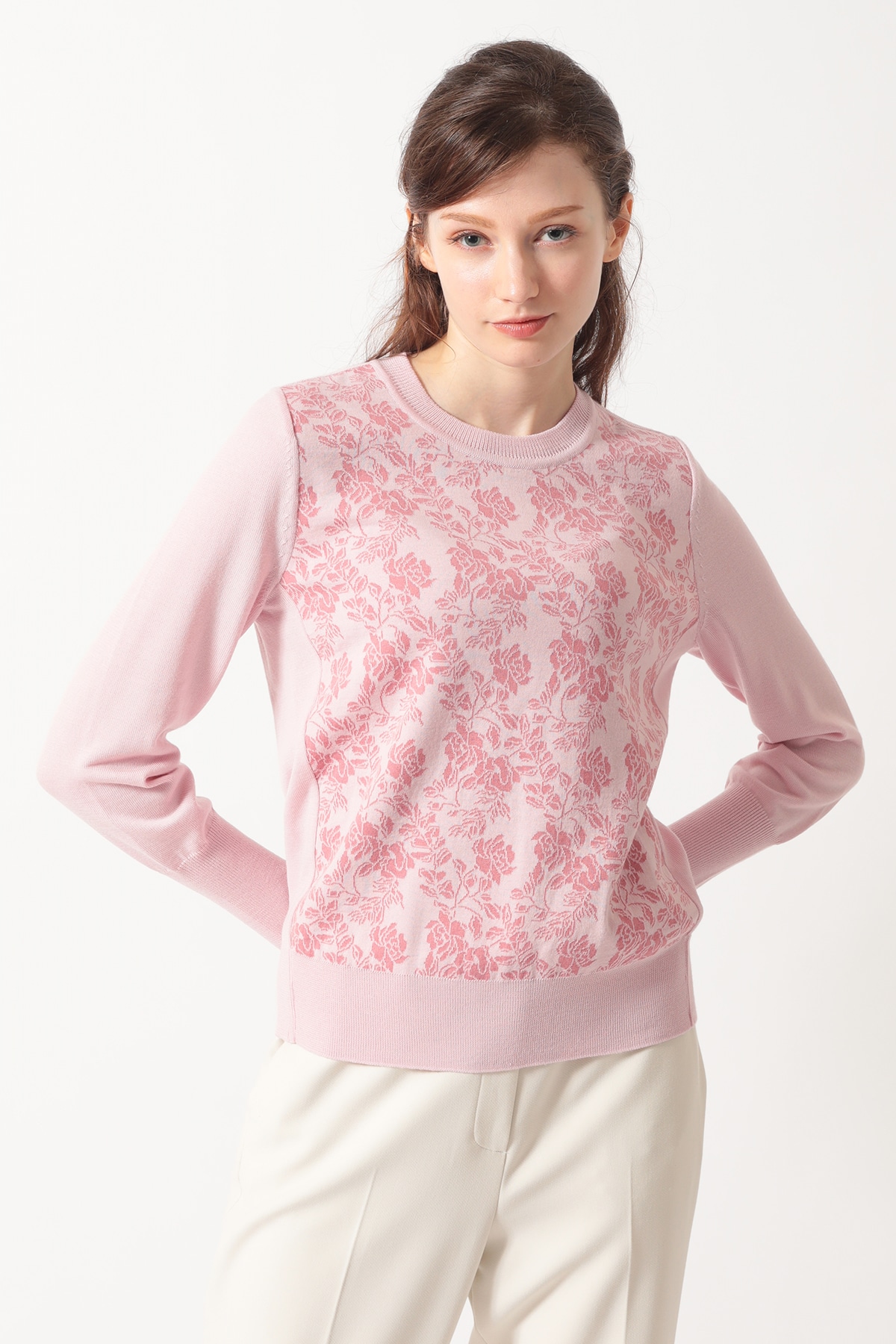 グラフィックフローリア ジャカードポロニット 詳細画像 ピンク 1