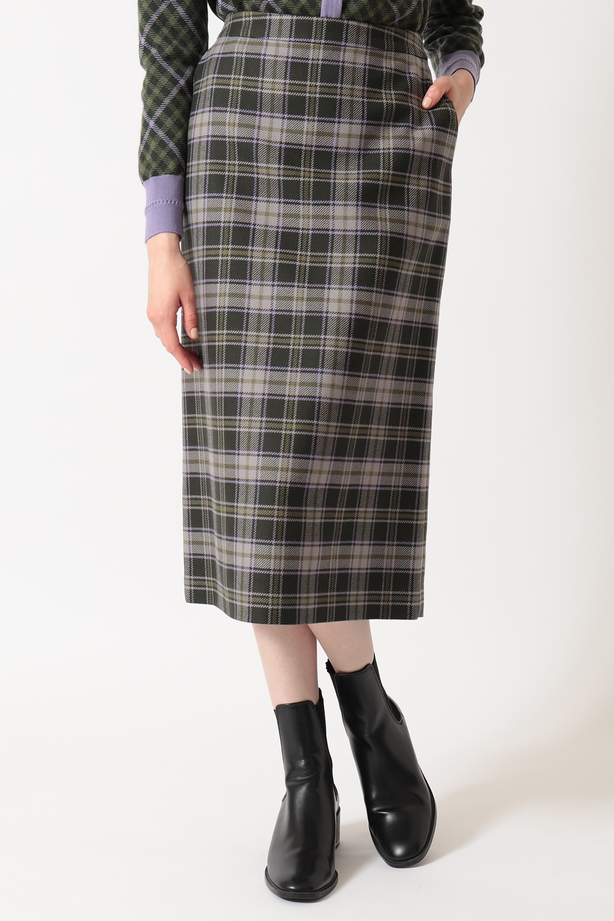 タータンチェック タイトスカート 詳細画像 グリーン 1