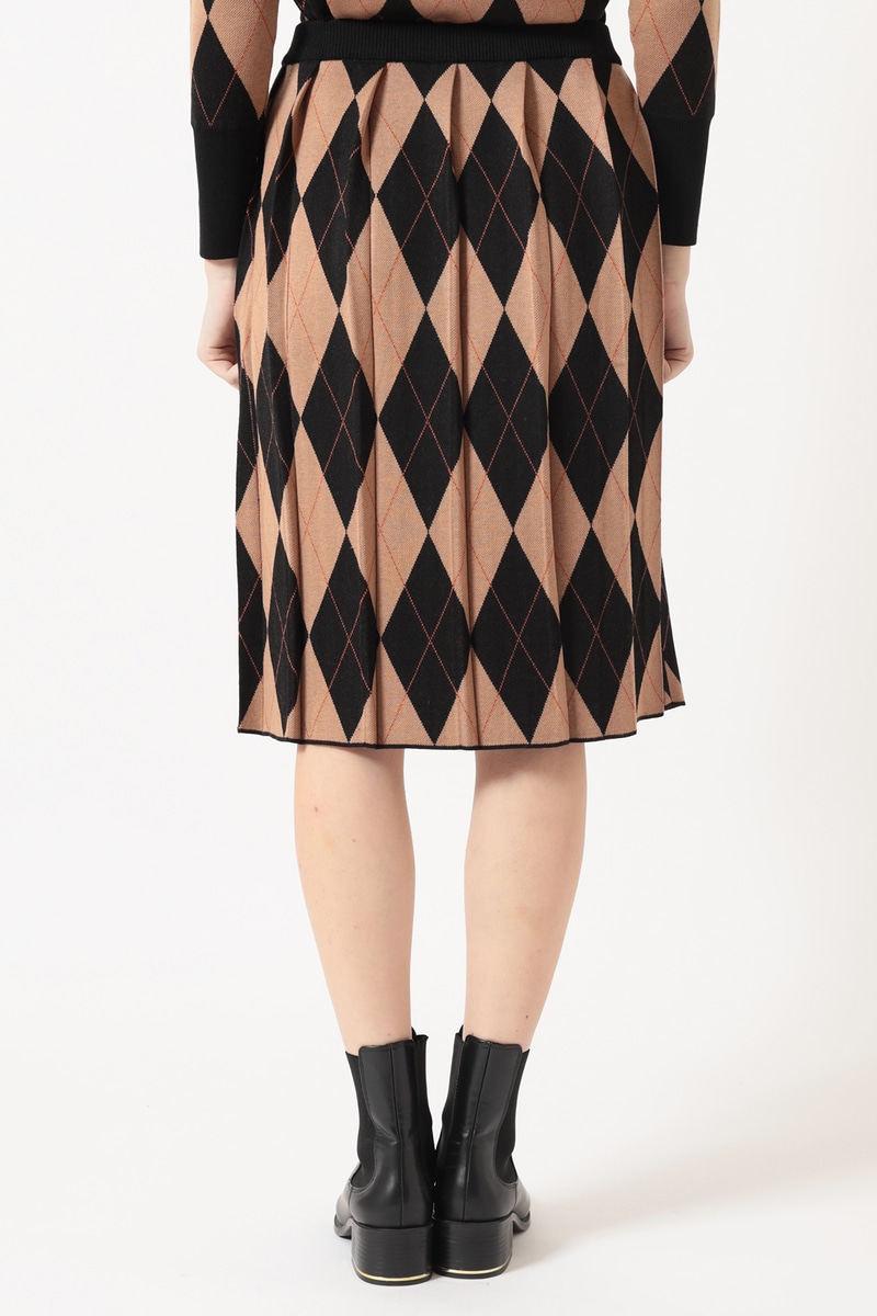 ジャカードアーガイル ニットプリーツスカート 詳細画像 ブラック