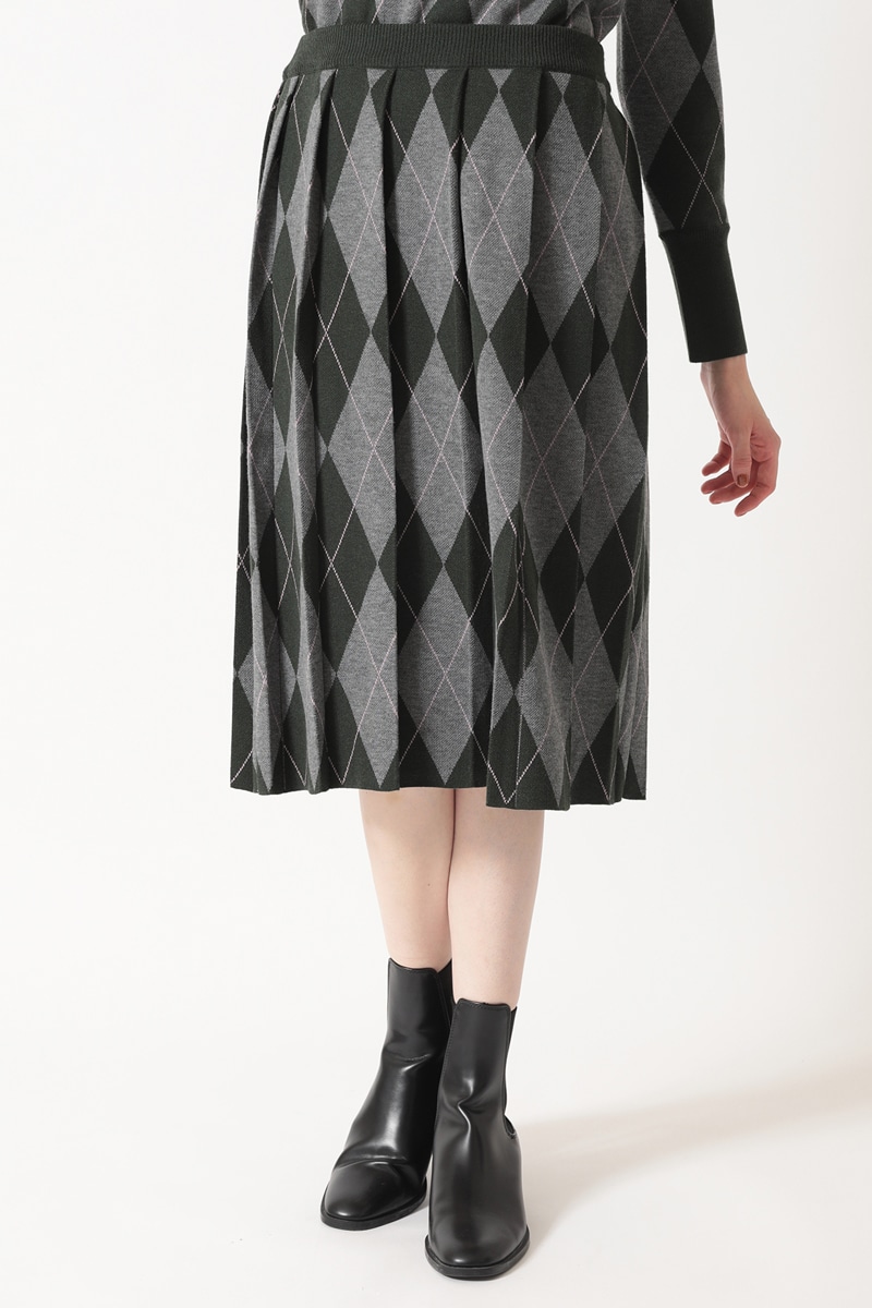 JS ジャカードアーガイル ニットプリーツスカート