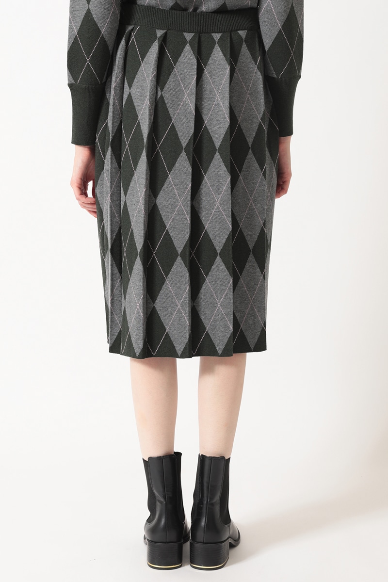 ジャカードアーガイル ニットプリーツスカート 詳細画像 グリーン