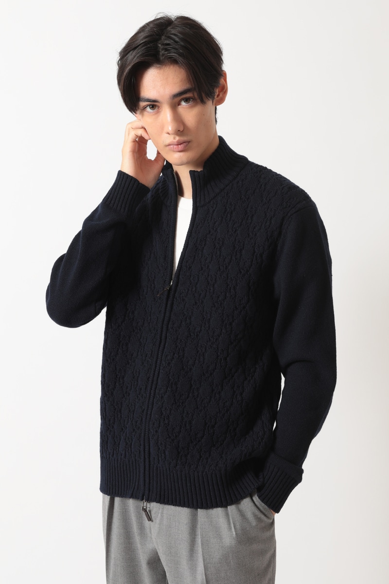 エアリースパン アラン裏目 ニットブルゾン 詳細画像 ネイビー