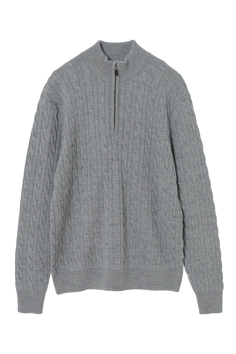 JS メリノウール ケーブルジップアップニット