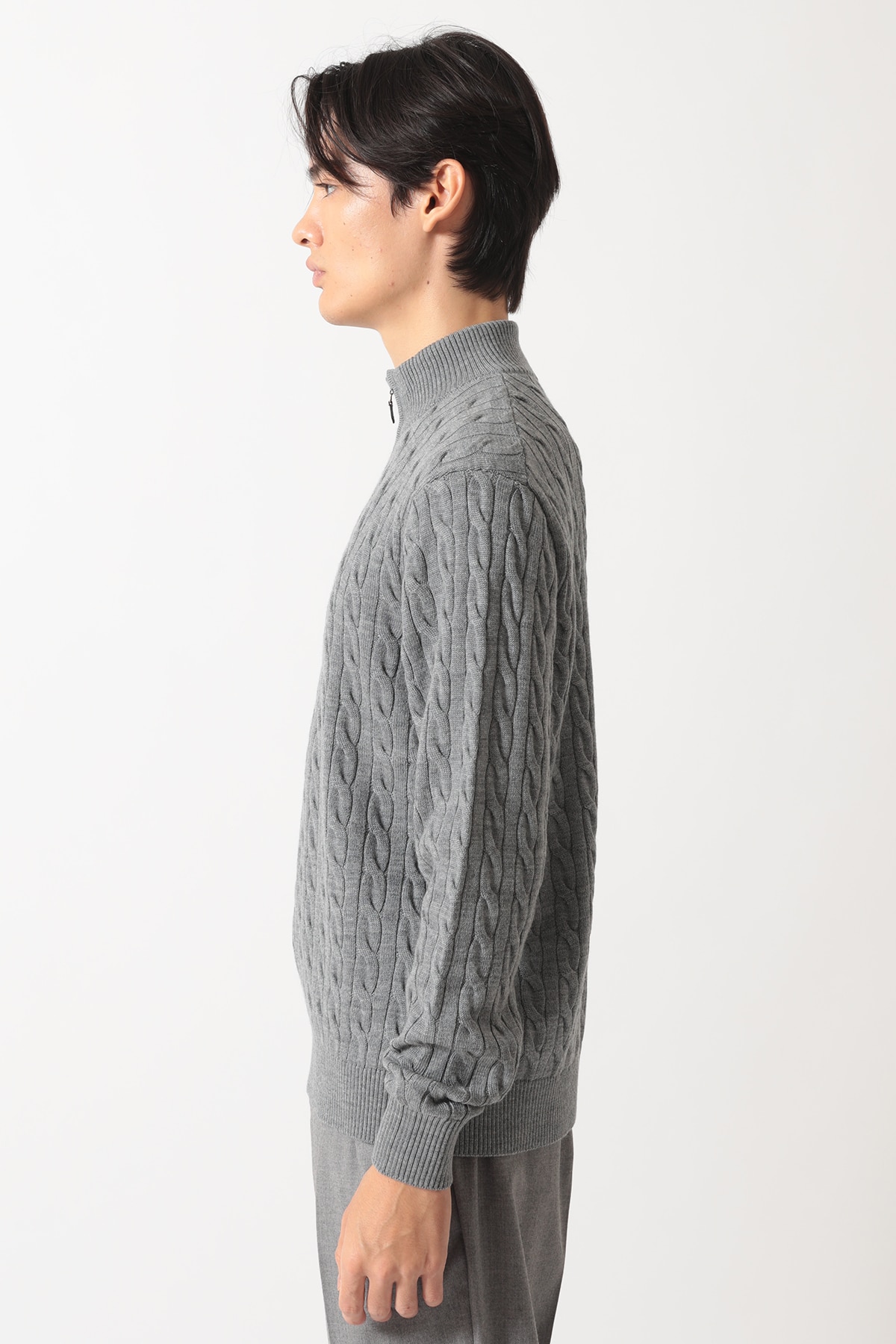 メリノウール ケーブルジップアップニット 詳細画像 1