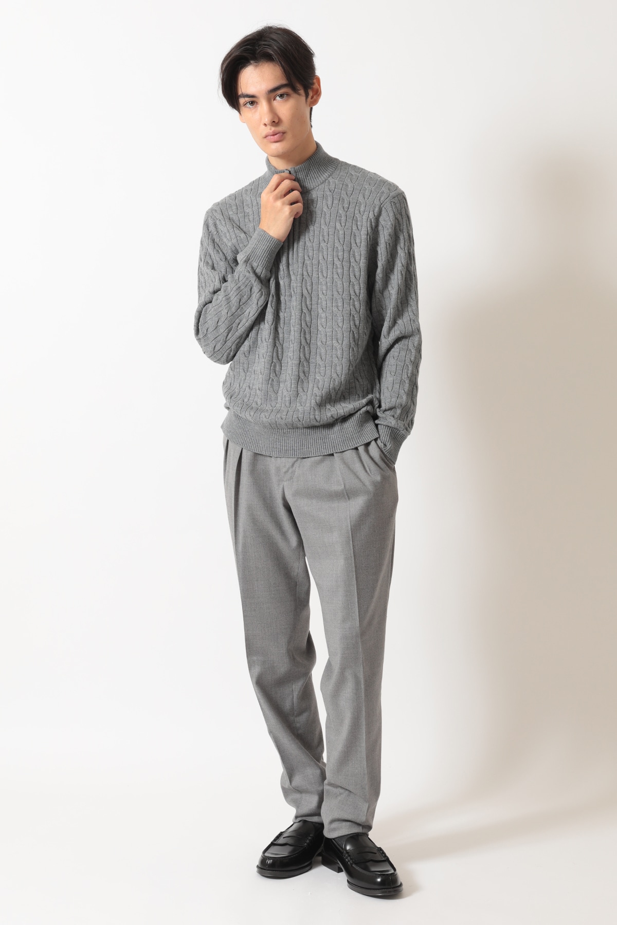 メリノウール ケーブルジップアップニット 詳細画像 3