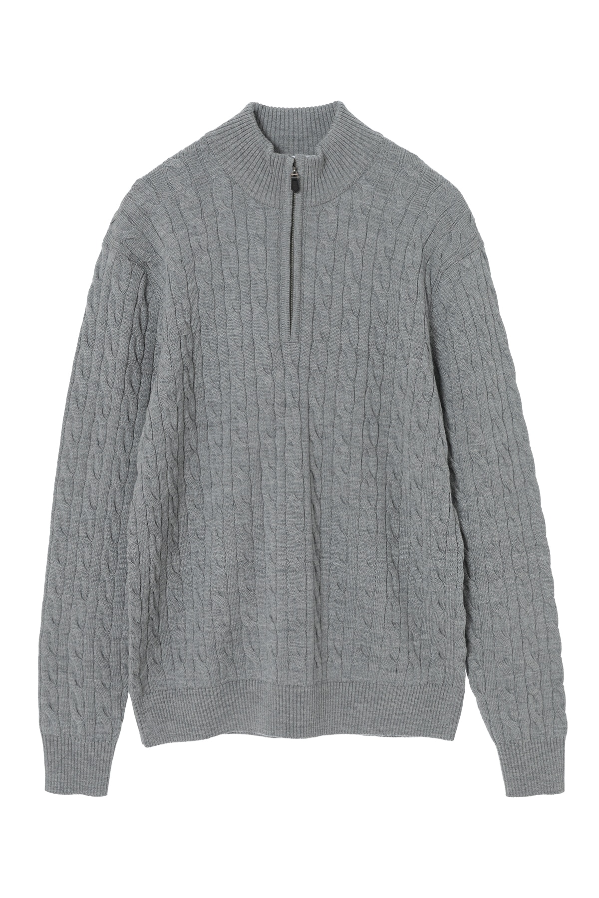 メリノウール ケーブルジップアップニット 詳細画像 グレー 1