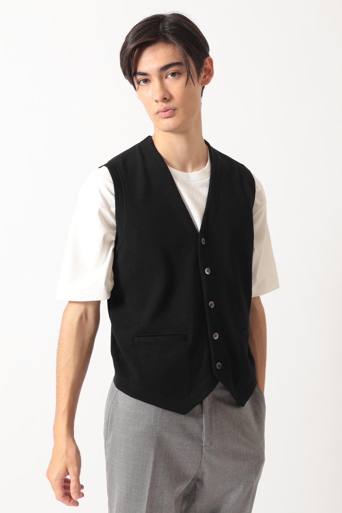 スーパーファインメリノ コンビネーションニットベスト 詳細画像 ブラック 2