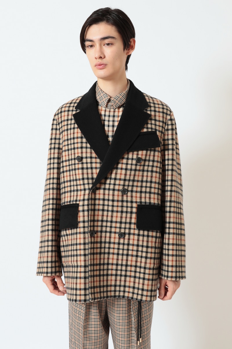 希少　DAKS アンゴラ混　チェック　総柄　ダッフル　コート　ジャケット 希少 DAKS アンゴラ混 チェック 総柄 ダッフル コート ジャケット