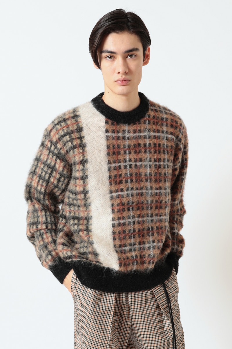 CULLNI for DAKS アシンメトリーモヘアシャギーニット 詳細画像 ブラックチェック