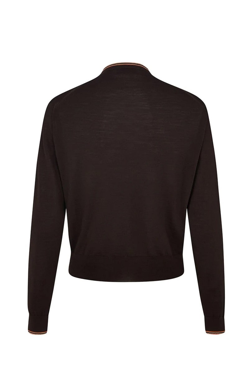 JOHN SMEDLEY FOR DAKS ハウスストライプ クルーネックカーディガン 詳細画像 ダークブラウン