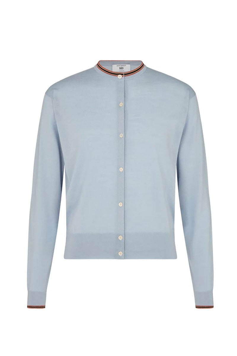 JOHN SMEDLEY FOR DAKS ハウスストライプ クルーネックカーディガン 詳細画像 ブルー