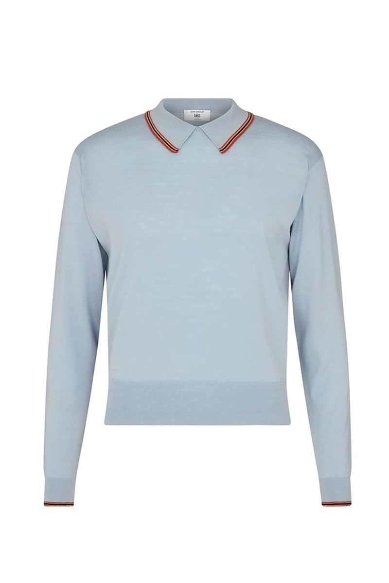JOHN SMEDLEY FOR DAKS ハウスストライプ 長袖ポロニット 詳細画像 ブルー