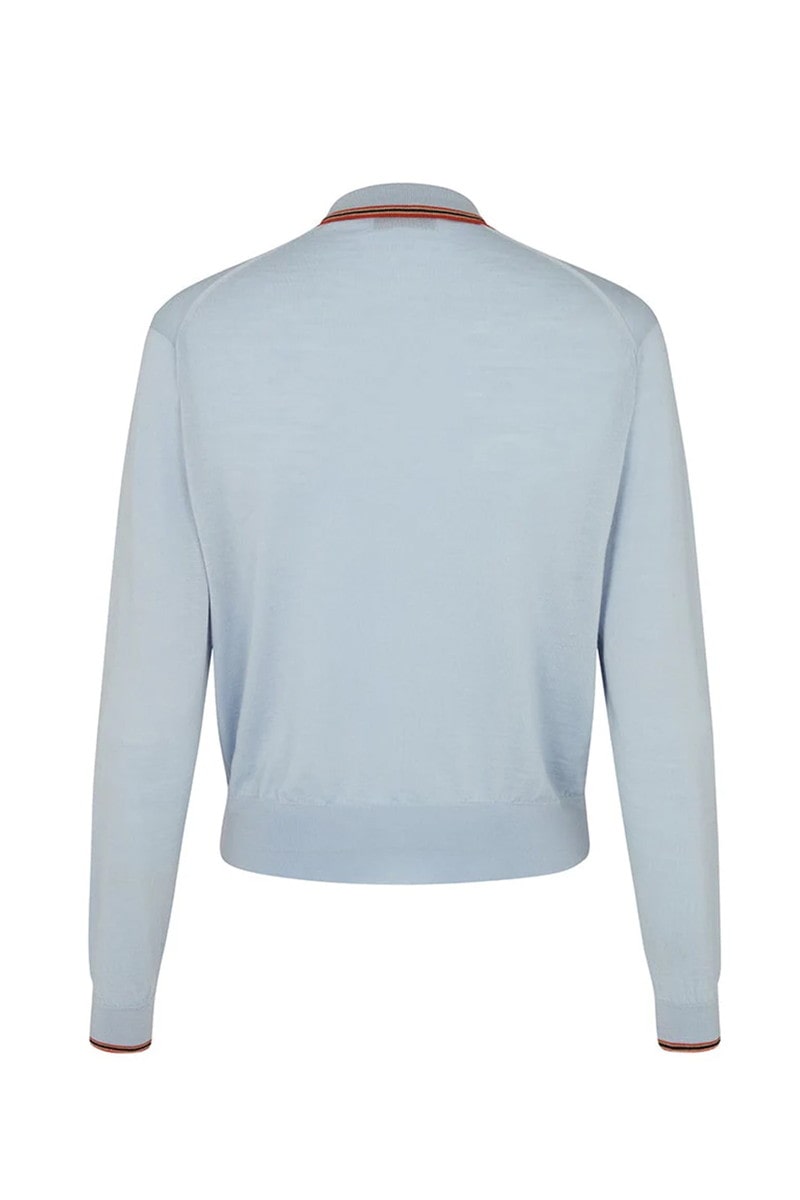 JOHN SMEDLEY FOR DAKS ハウスストライプ 長袖ポロニット 詳細画像 ブルー