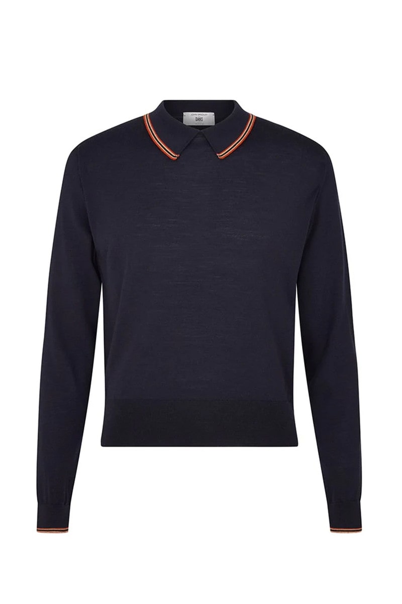JOHN SMEDLEY FOR DAKS ハウスストライプ 長袖ポロニット 詳細画像 ネイビー