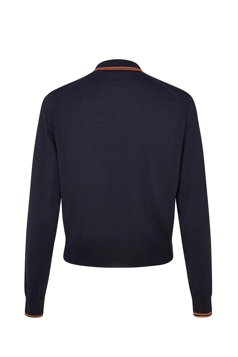 JOHN SMEDLEY FOR DAKS ハウスストライプ 長袖ポロニット 詳細画像 ネイビー