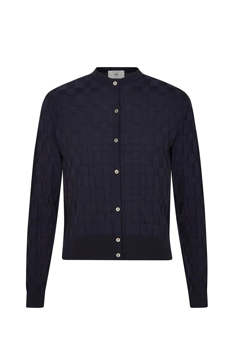 JOHN SMEDLEY FOR DAKS シャドーハウスチェック クルーネックカーディガン 詳細画像 ネイビー