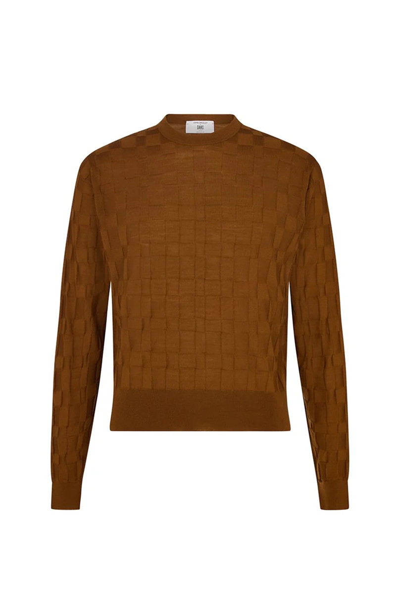 JOHN SMEDLEY FOR DAKS  シャドーハウスチェック クルーネックニット 詳細画像 ブラウン
