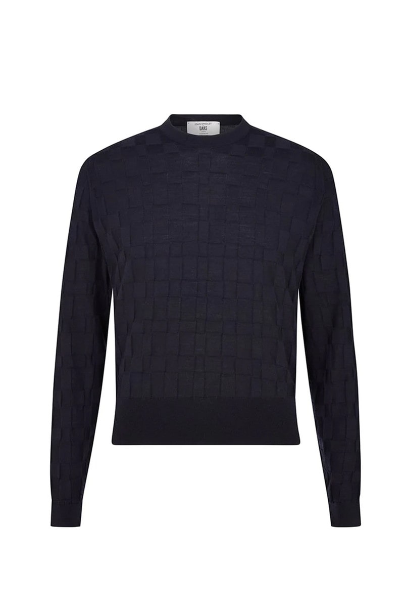 JOHN SMEDLEY FOR DAKS  シャドーハウスチェック クルーネックニット 詳細画像 ネイビー