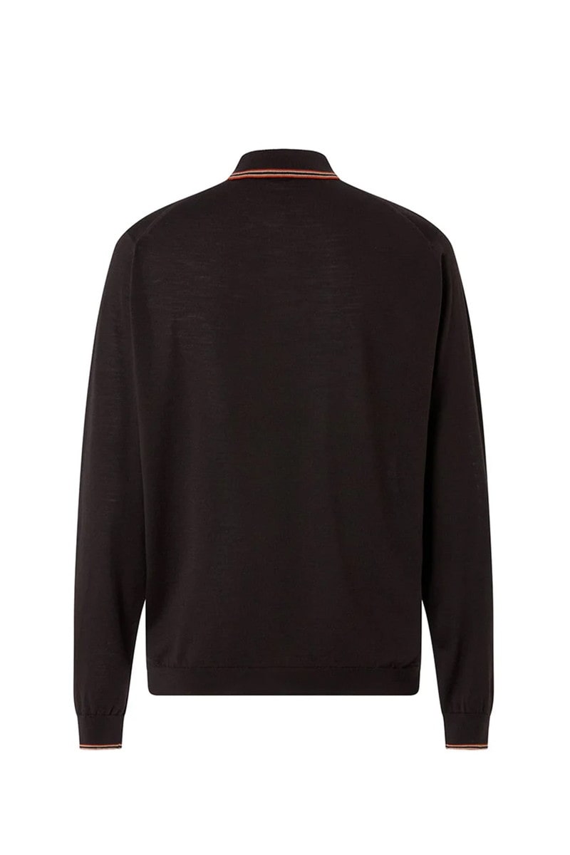 JOHN SMEDLEY FOR DAKS ハウスストライプ 長袖ポロニット 詳細画像 ダークブラウン