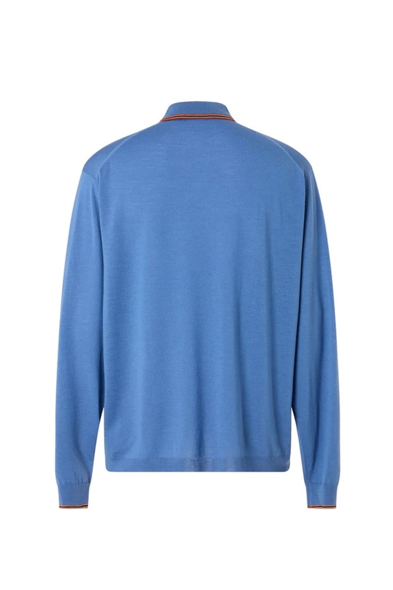 JOHN SMEDLEY FOR DAKS ハウスストライプ 長袖ポロニット 詳細画像 ブルー