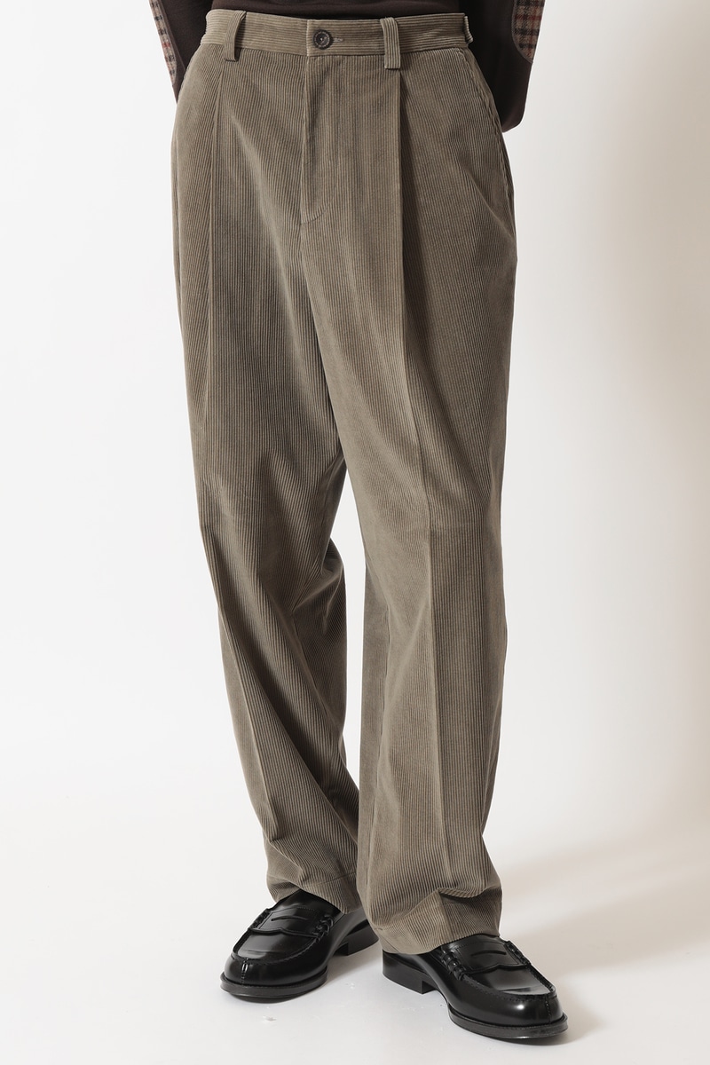 ソフトコーデュロイ ワイドレッグ ディーププリーツパンツ 詳細画像 カーキ