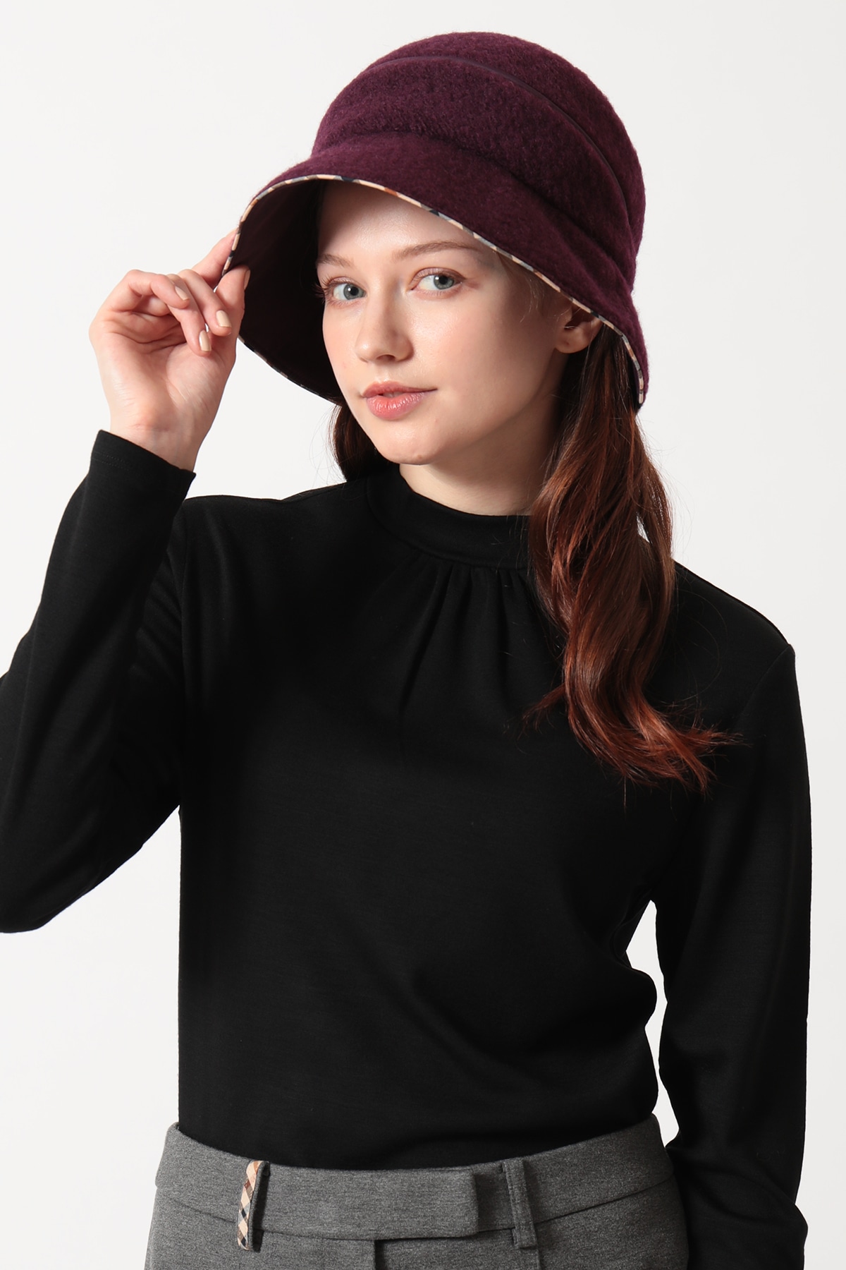 軽量ウール混スライバーニット セーラーハット 詳細画像 ダークレッド 1