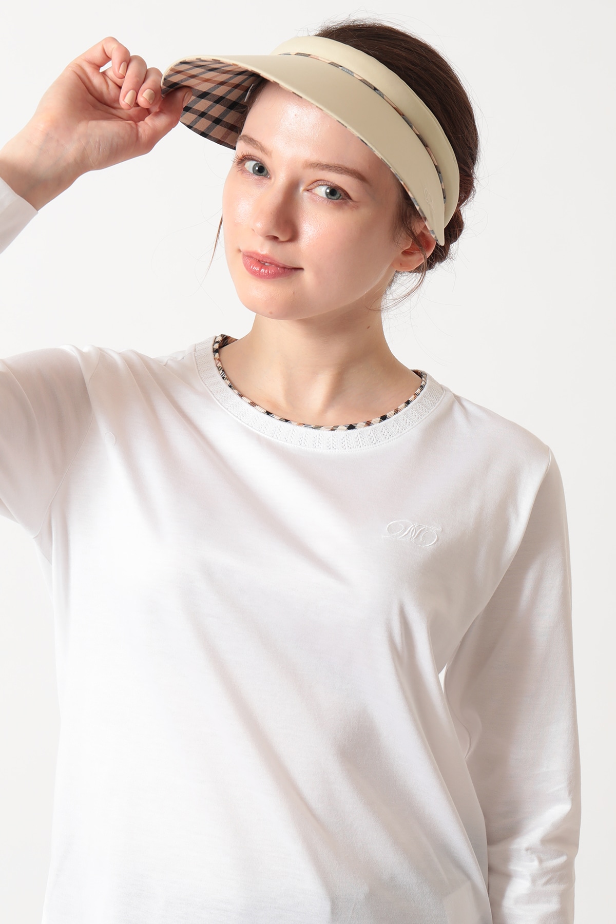 撥水 ハウスチェックパイピング クリップバイザー 詳細画像 ベージュ 1