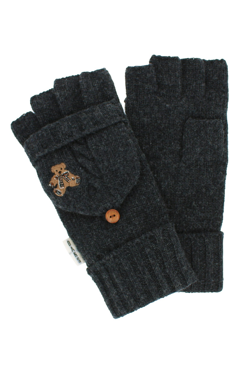 【WOMEN】ベア刺繍 フード付き 2WAYニット手袋 詳細画像 チャコールグレー