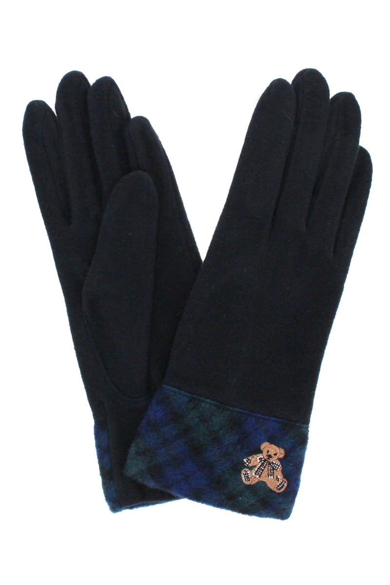 JS 【WOMEN】タータンチェックベア刺繍ジャージ手袋