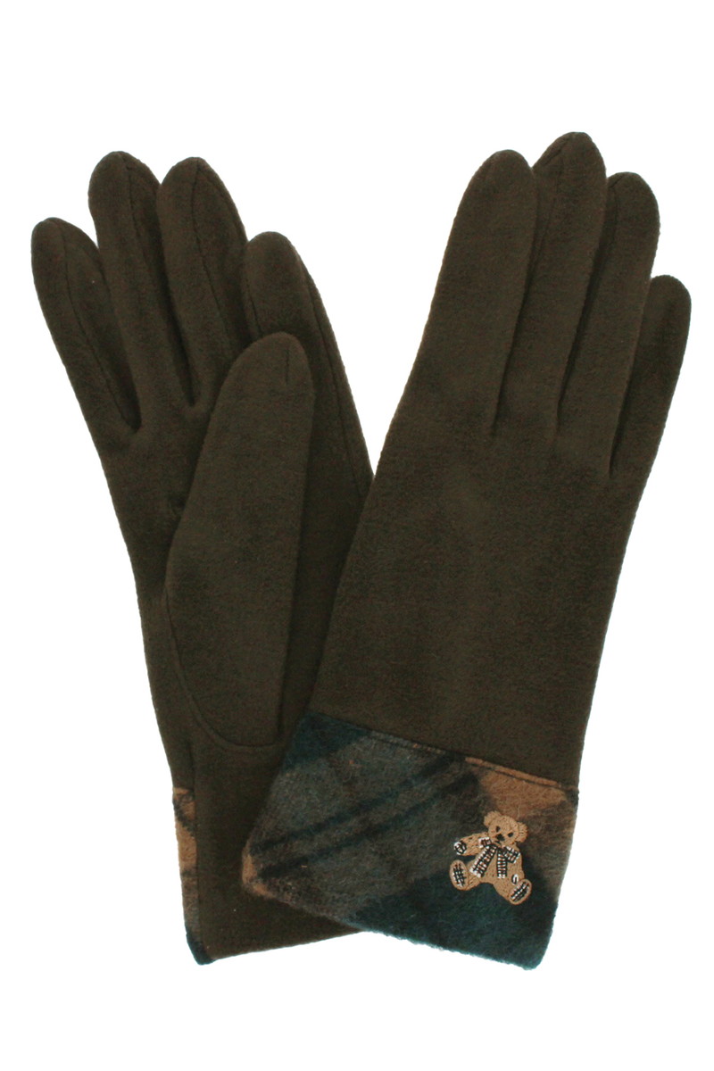 JS 【WOMEN】タータンチェックベア刺繍ジャージ手袋