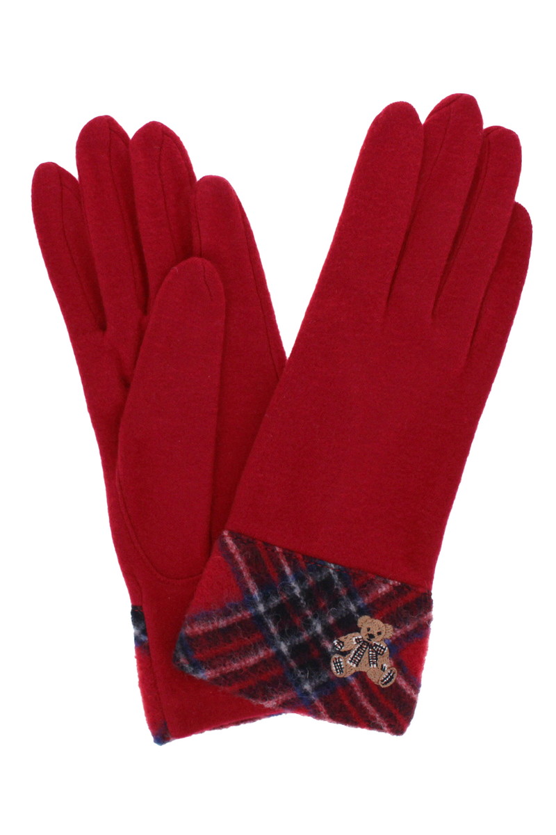 JS 【WOMEN】タータンチェックベア刺繍ジャージ手袋