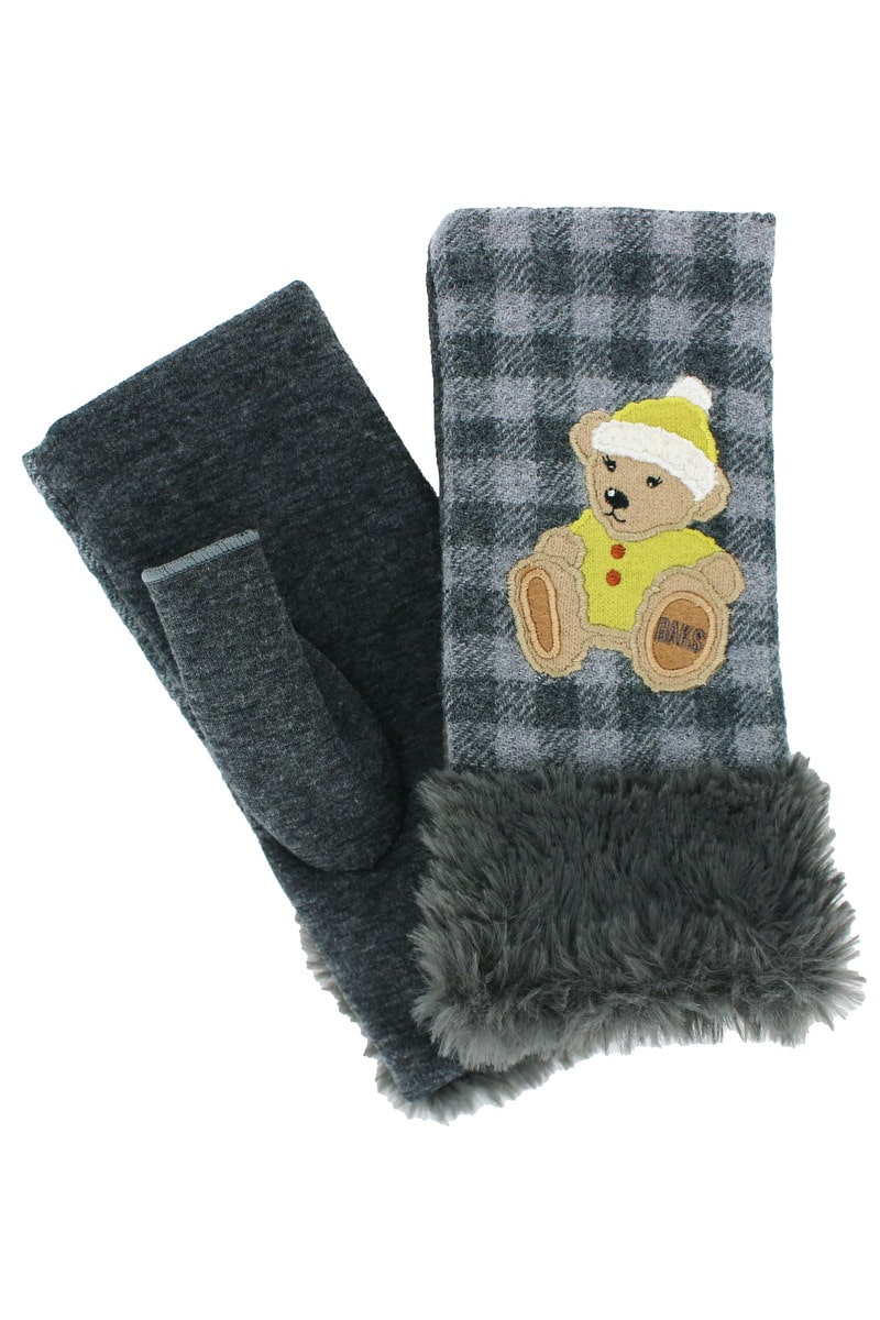 【WOMEN】タータンチェック指先フリーベア手袋 詳細画像 グレー